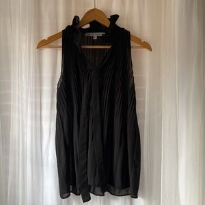 After Market - Sheer Pleaded Ruffle Black Sleeveless Blouse